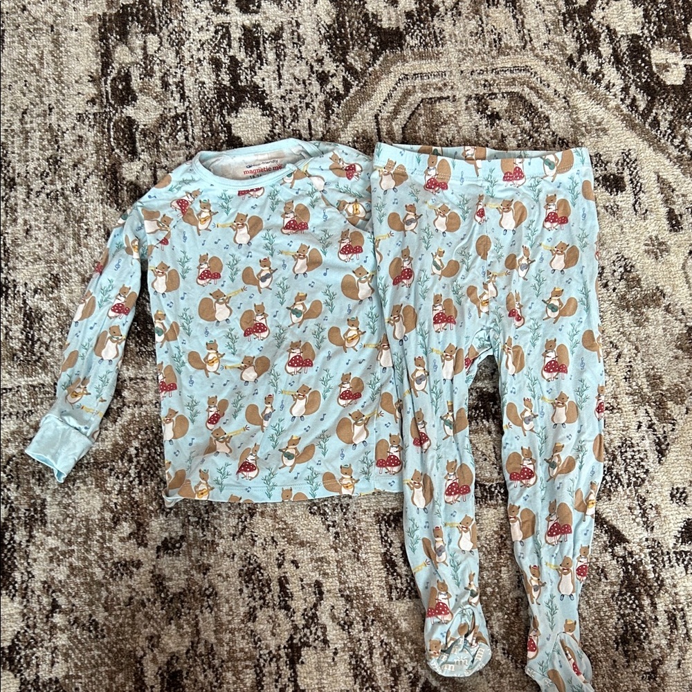 Magnetic Me Blue Pajama Set with Squirrel and Mushroom Print